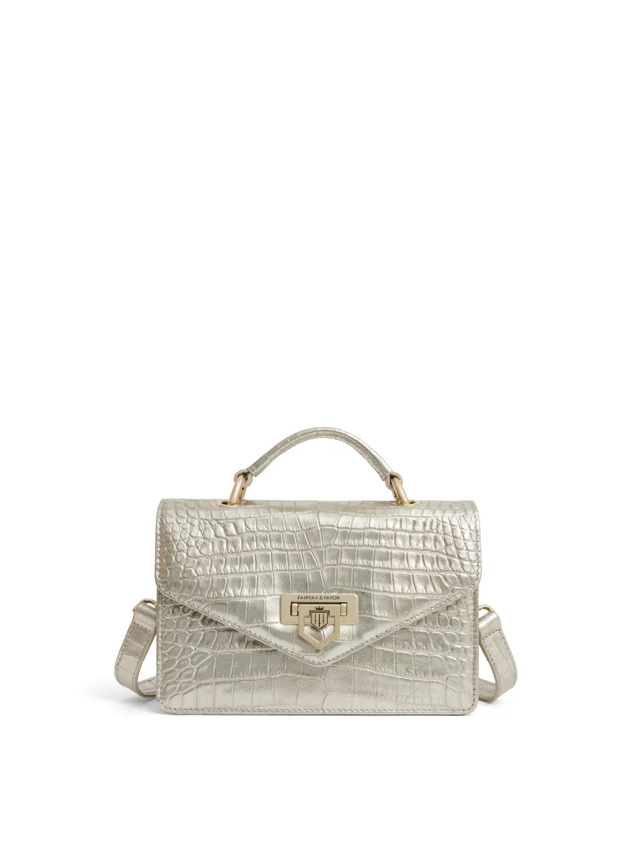 Loxley Mini Crossbody Bag – Champagne Croc Print Leather
